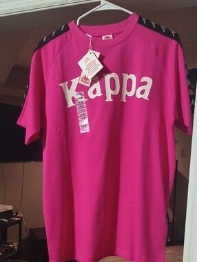 Kappa Hot Pink Tee with Black Branded Shoulder Tape
